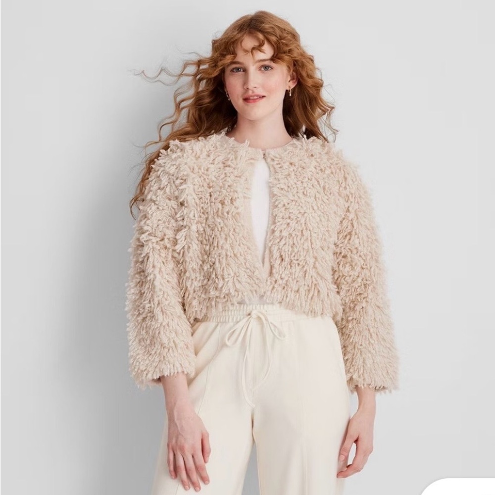 Women's Cream Faux Fur Jacket